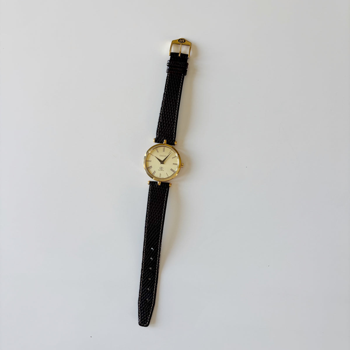 Gucci 1990s Round Gold Dial Gold Plated Watch (Large)