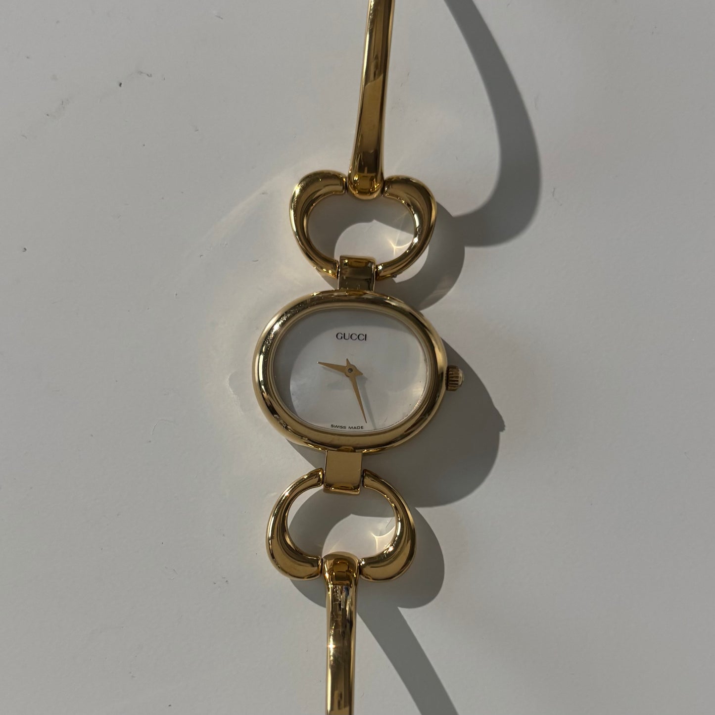 Gucci 1990s Seashell Dial Gold Plated Bangle Watch