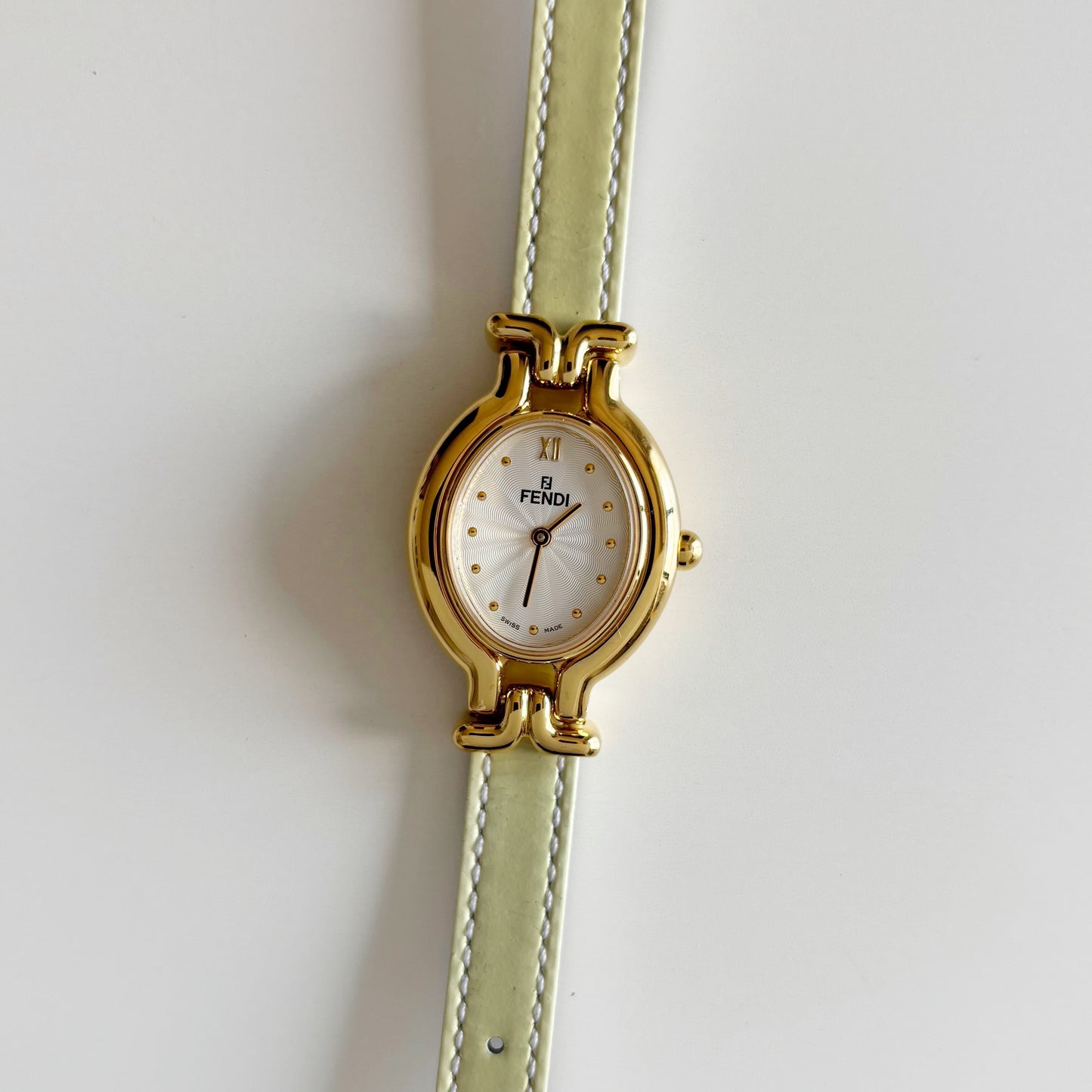 Fendi 1990s Interchangeable Strap Gold Plated Watch with 9 straps, case