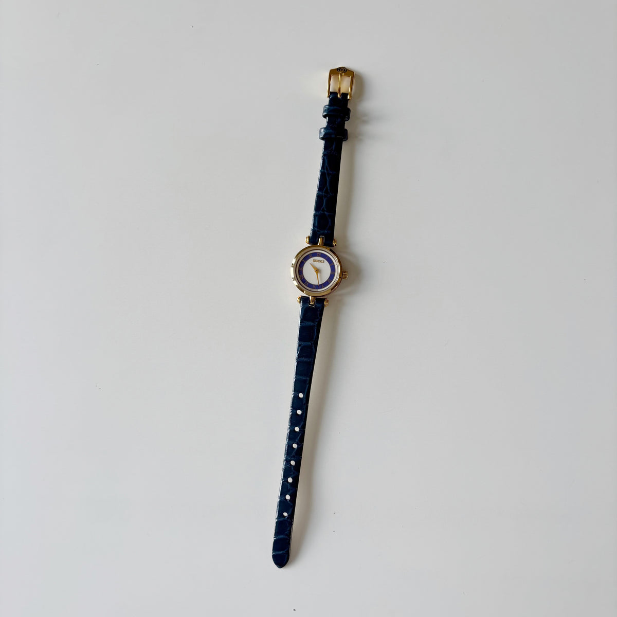 Gucci 1990s Sherry Round Dial Blue Watch