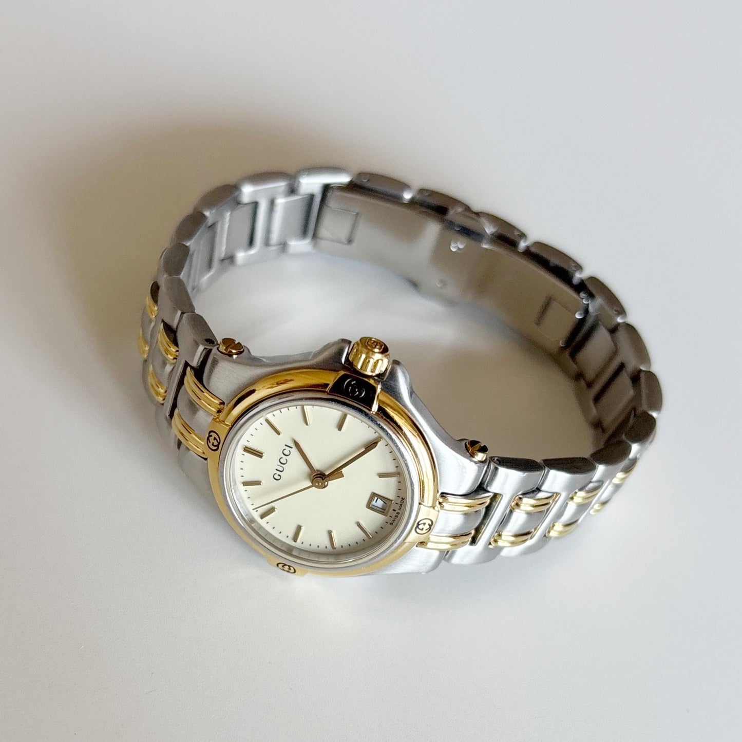 Gucci 1990s Date Gold Plated Two Tone Watch
