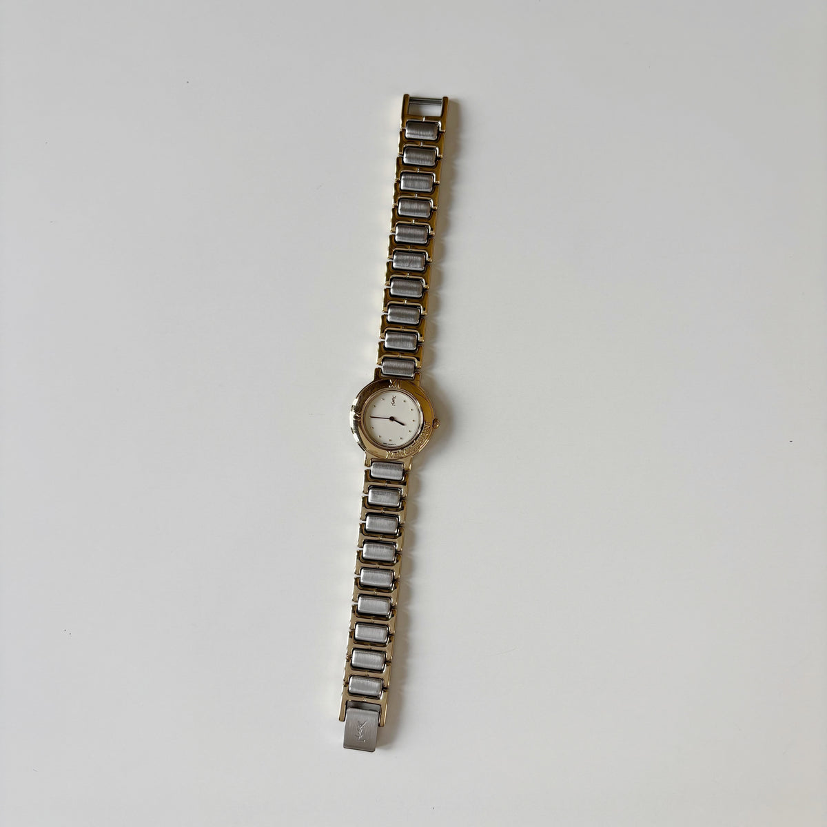 Yves Saint Laurent 1990s Cream Round Dial Two-Tone Gold-Plated Watch