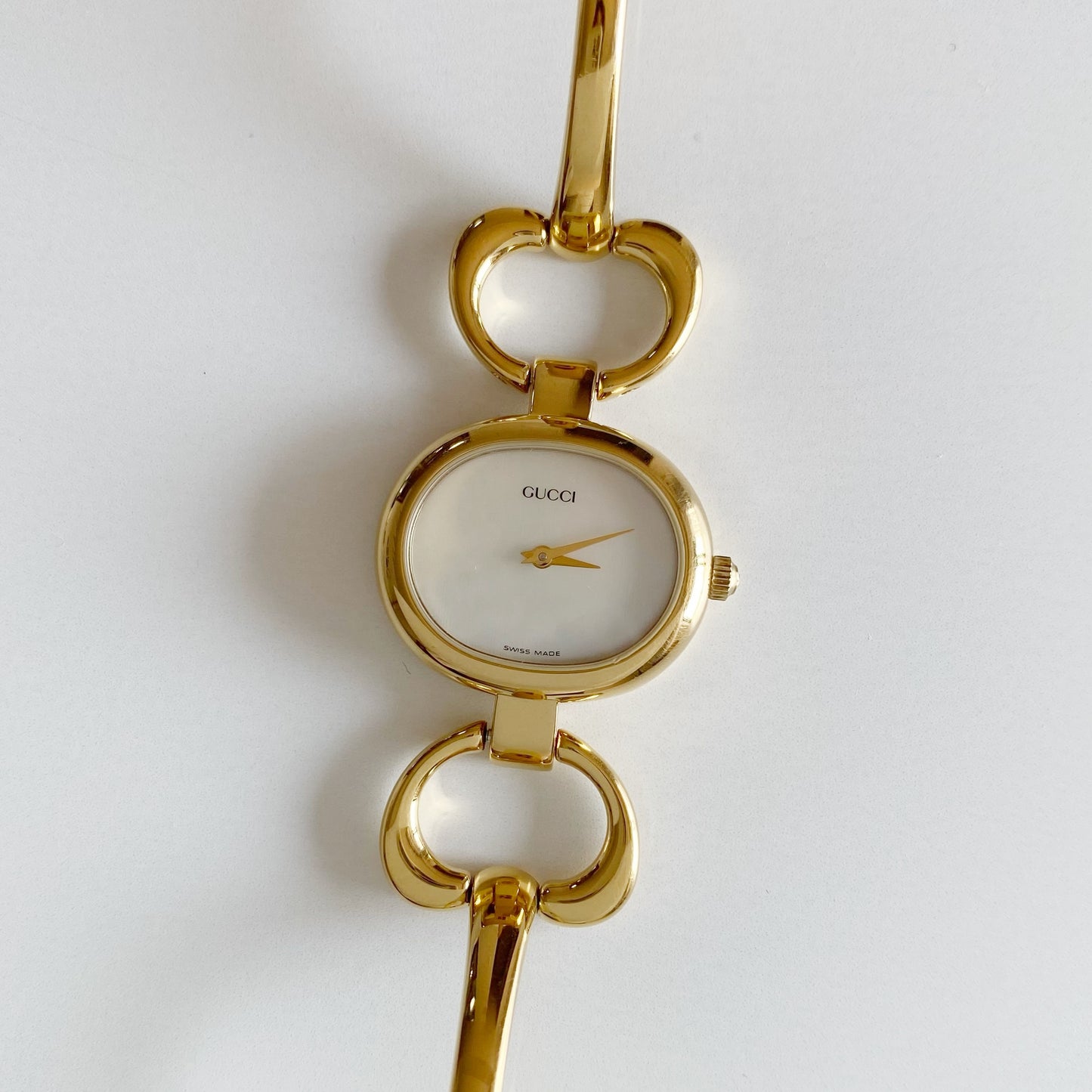 Gucci 1990s Seashell Dial Gold Plated Bangle Watch