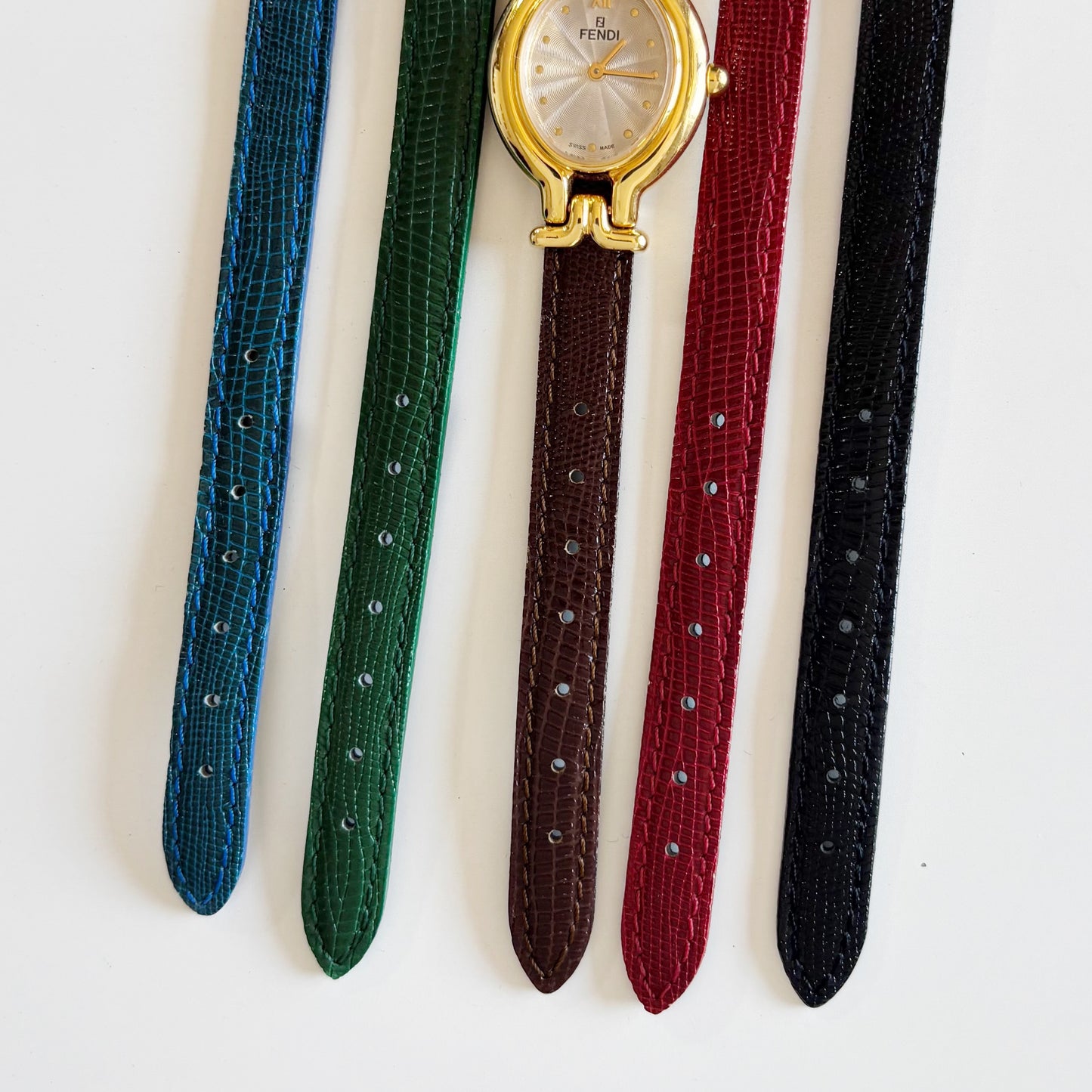 Fendi 1990s Interchangeable Belt Gold Plated Watch with 5 straps, case