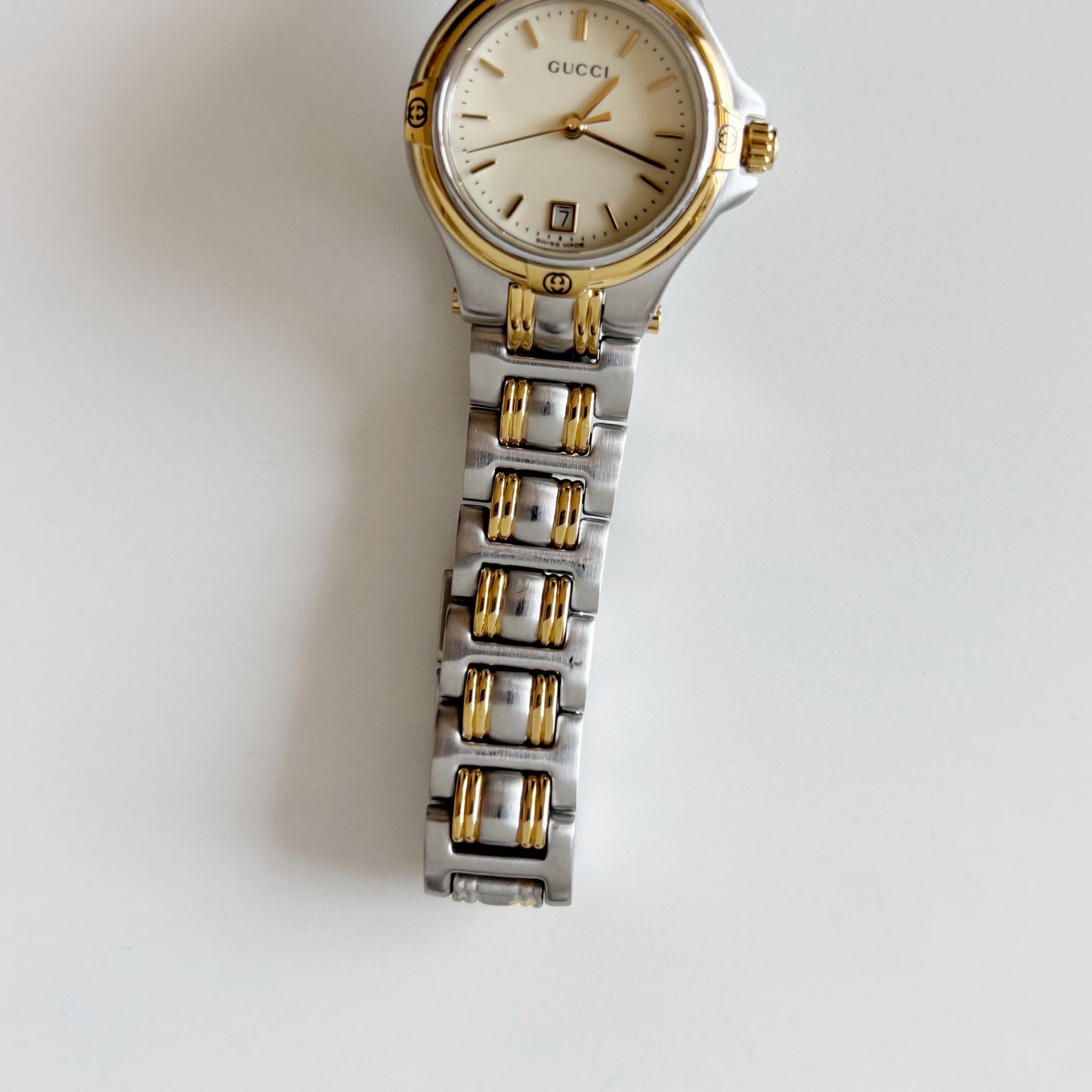 Gucci 1990s Date Gold Plated Two Tone Watch