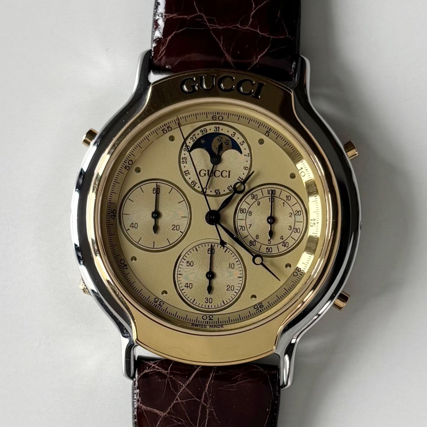 Gucci 1990s Moon Phase Gold Plated Two Tone Watch (Large)