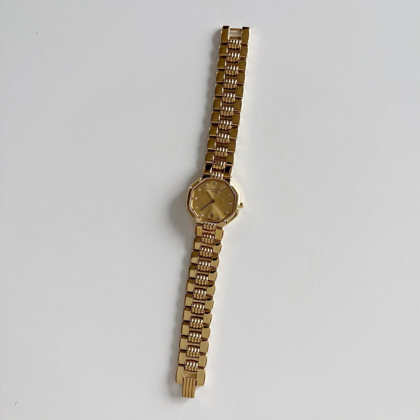 Dior 1990s Octagon Gold Dial Gold Plated Watch