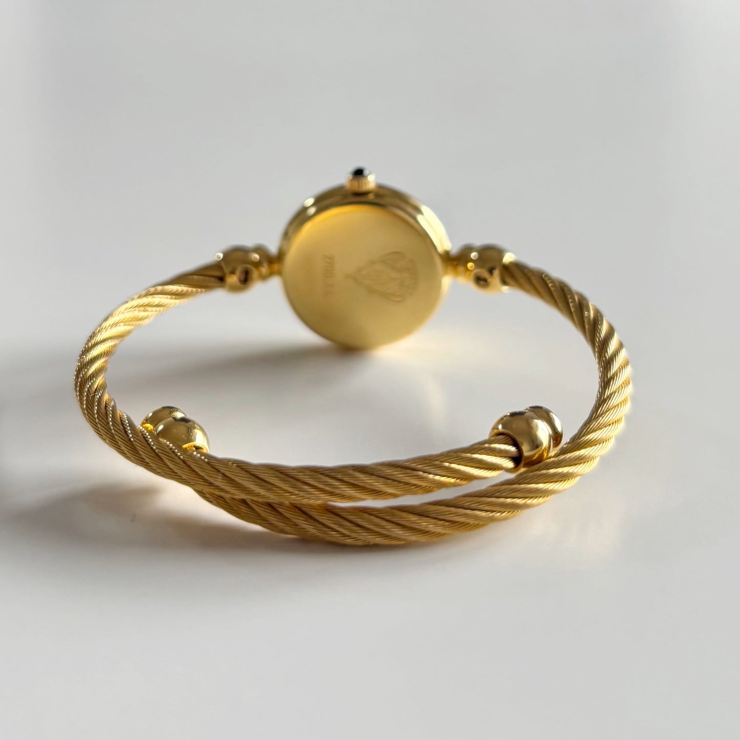 Gucci 1990s Black Dial Gold Plated Cable Band Bangle Watch
