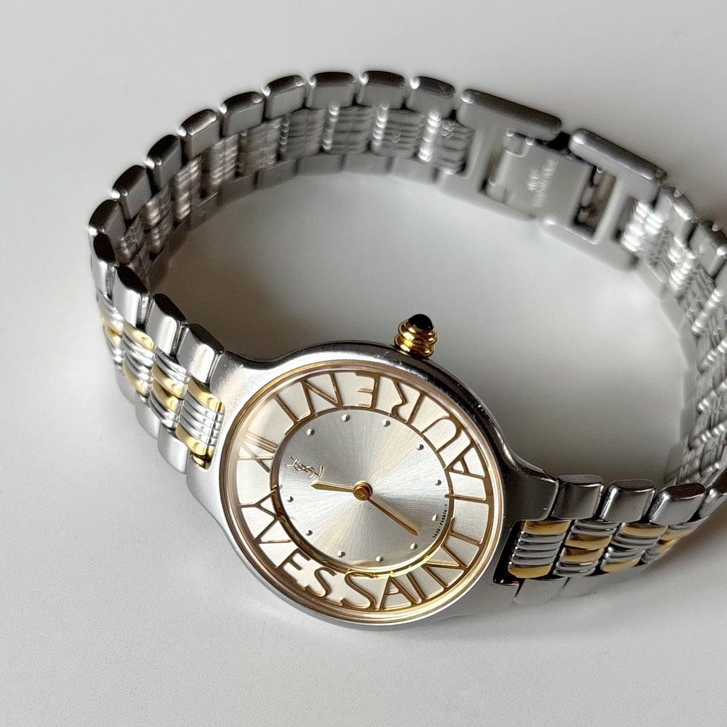 Yves Saint Laurent 1990s Round Dial Two Tone Gold Plated Watch