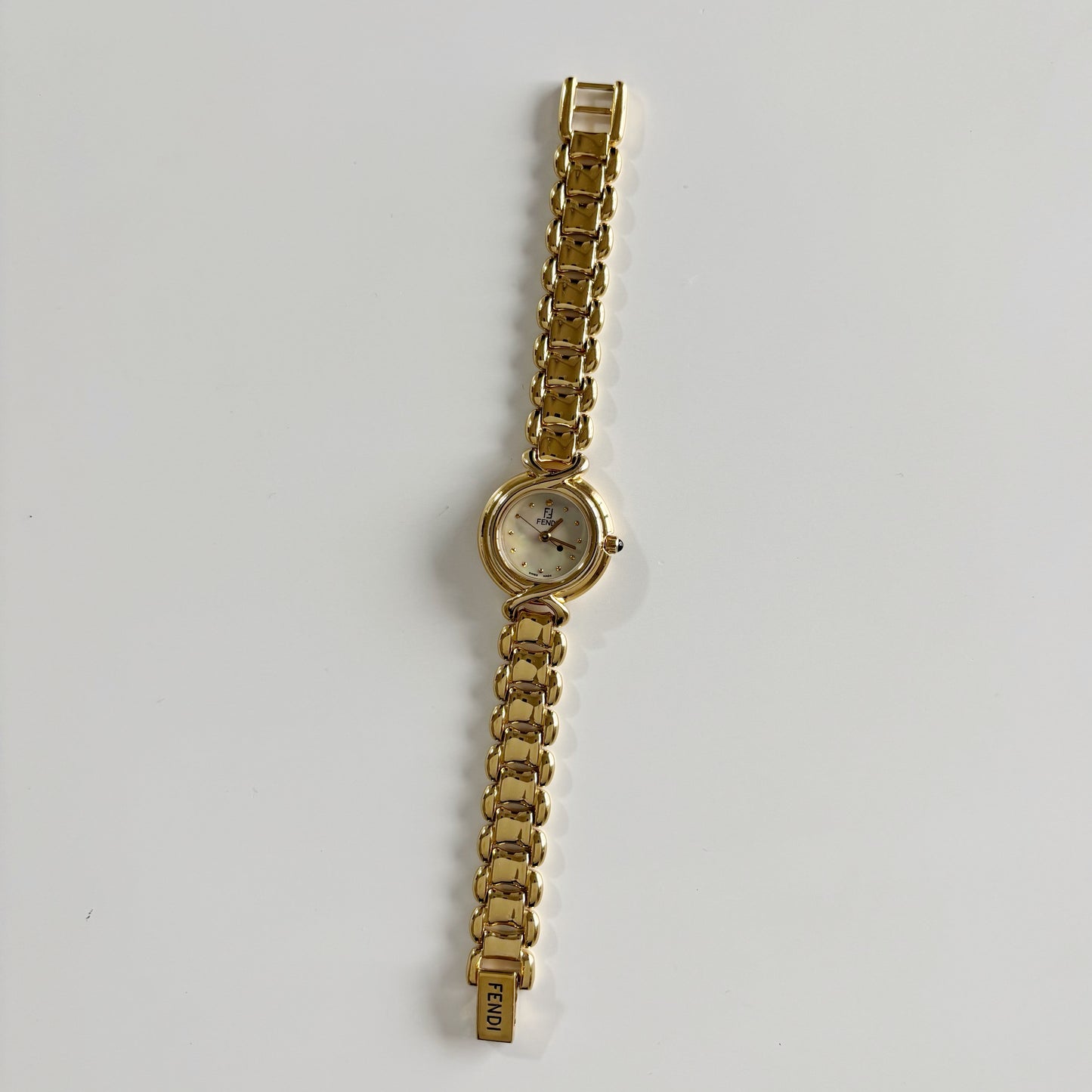 Fendi 1990s Seashell Dial Gold Plated Watch