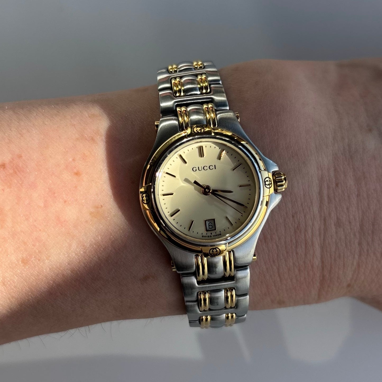 Gucci 1990s Date Gold Plated Two Tone Watch