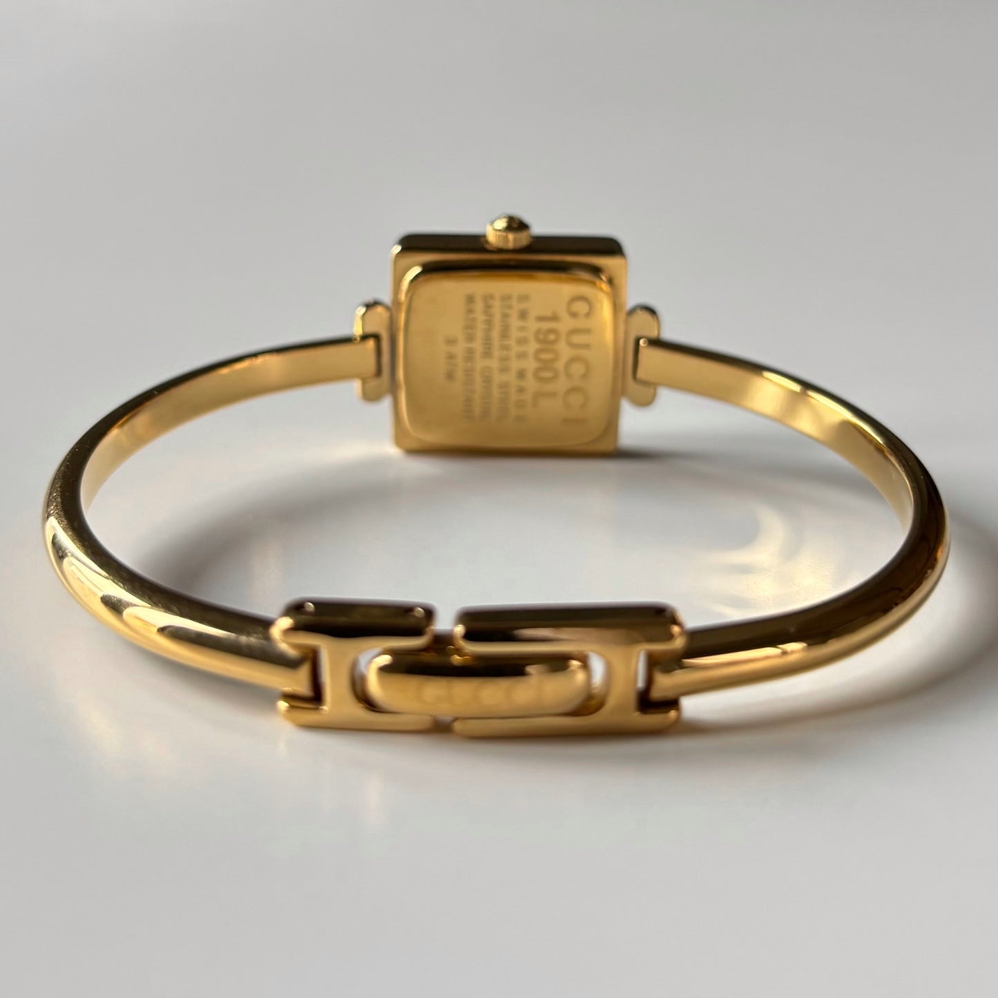 Gucci 1990s Square Dial Gold Plated Bangle Watch