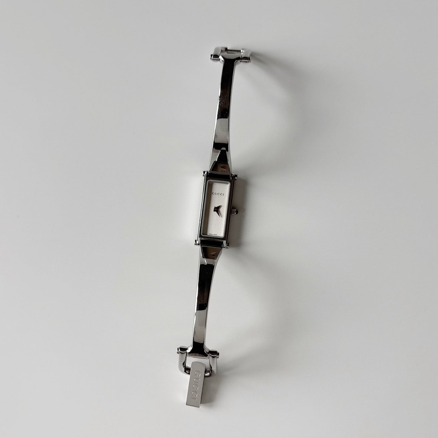 Gucci 1990s Rectangular Dial Stainless steel Bangle Watch