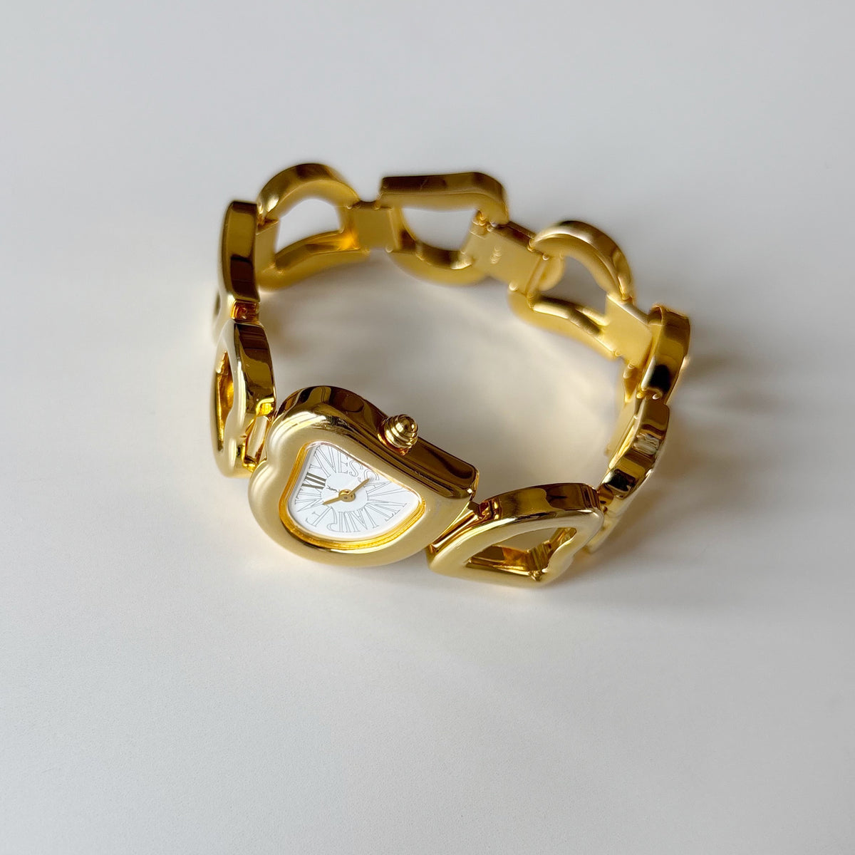 Yves Saint Laurent 1990s Heart Dial Band Gold Plated Watch