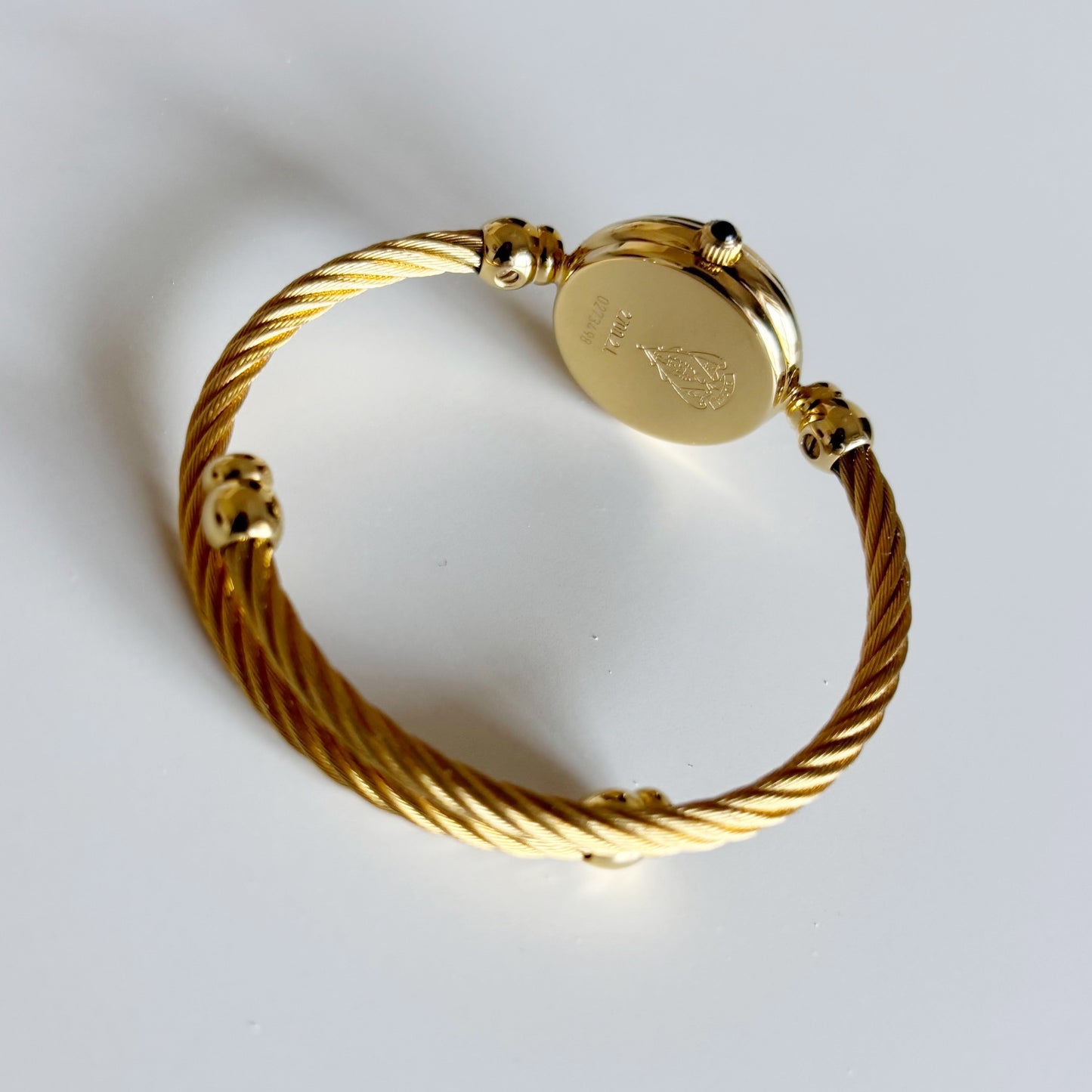 Gucci 1990s Black Dial Gold Plated Cable Band Bangle Watch