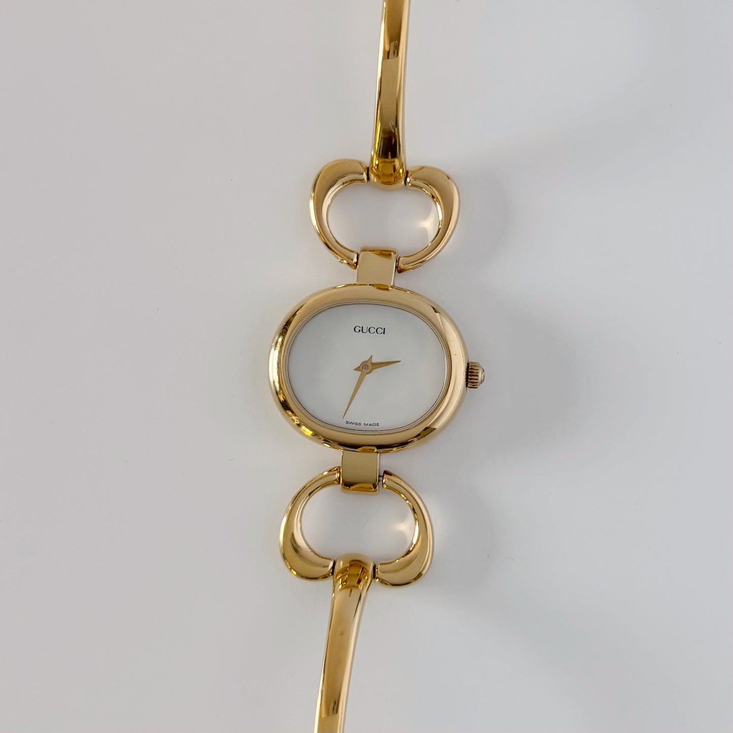 Gucci 1990s Seashell Dial Gold Plated Bangle Watch