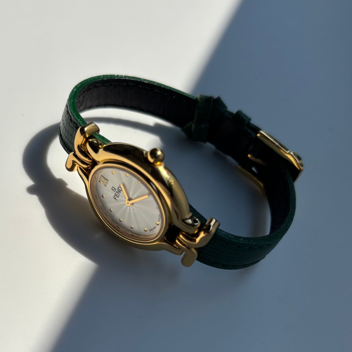 Fendi 1990s Interchangeable Belt Gold Plated Watch with 5 belts, case