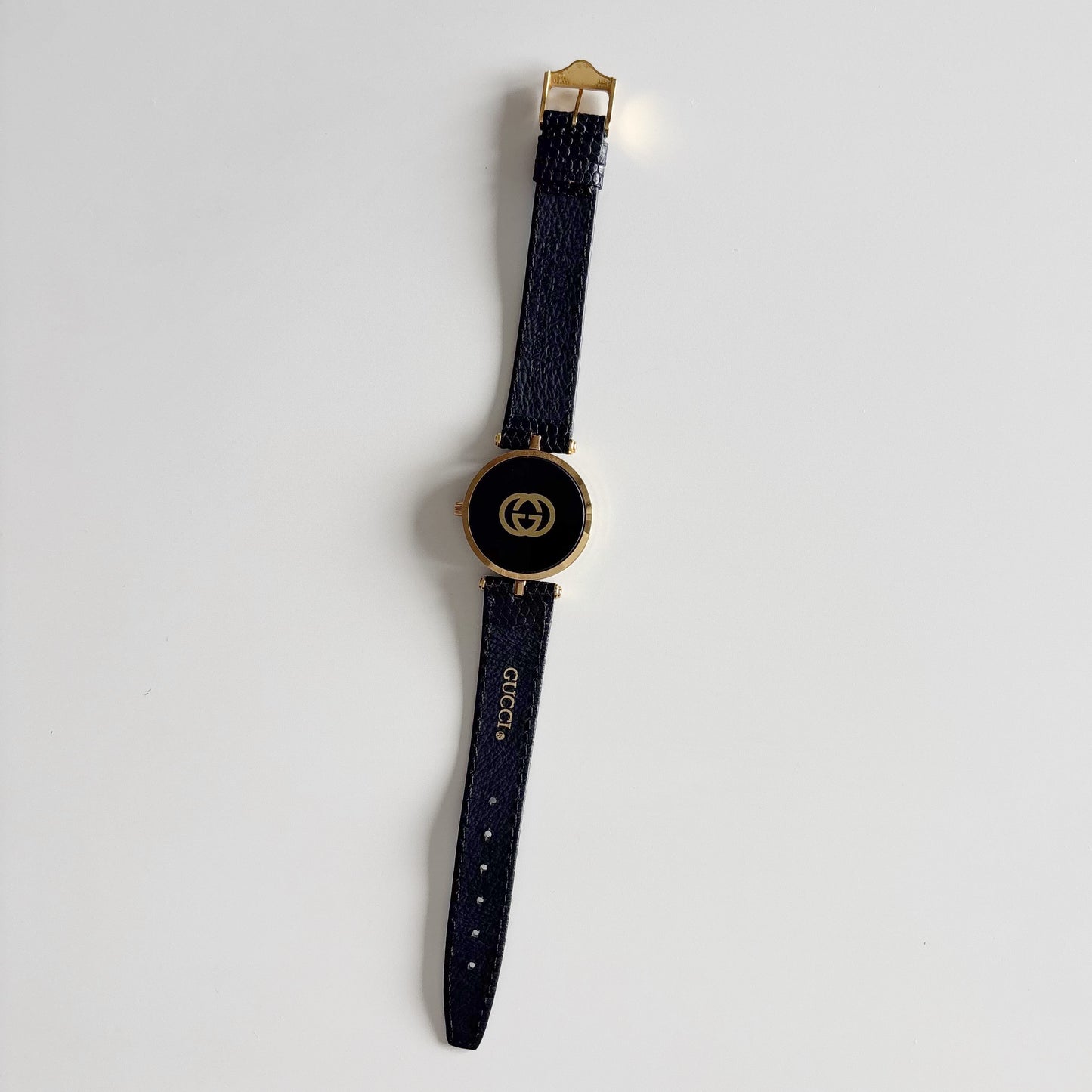 Gucci 1990s Black Dial Gold Plated Watch (Large)