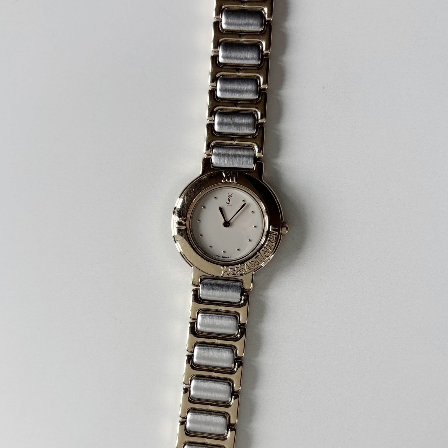 Yves Saint Laurent 1990s Round Dial Two Tone Gold Plated Watch