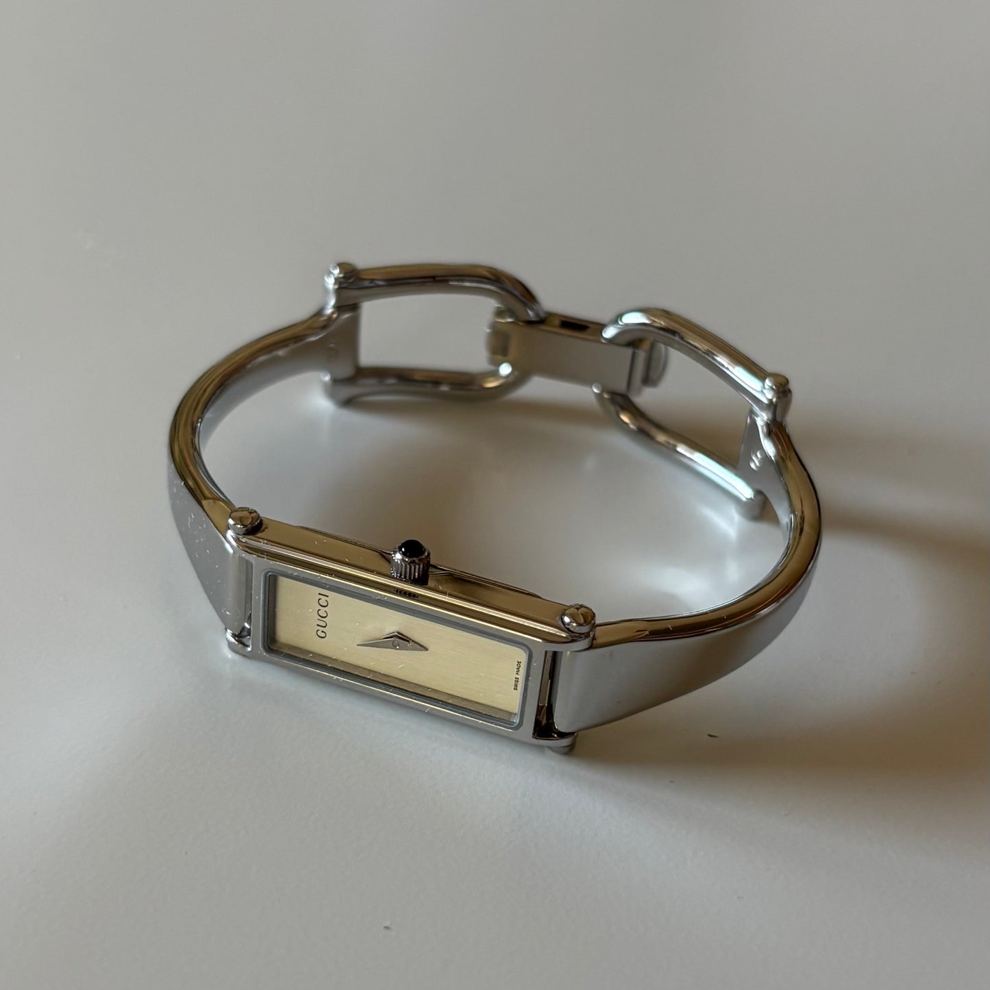 Gucci 1990s Rectangular Dial Bangle Watch (Small) 140mm - 145mm