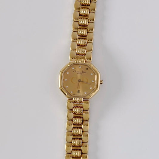 Dior 1990s Octagon Gold Plated Watch