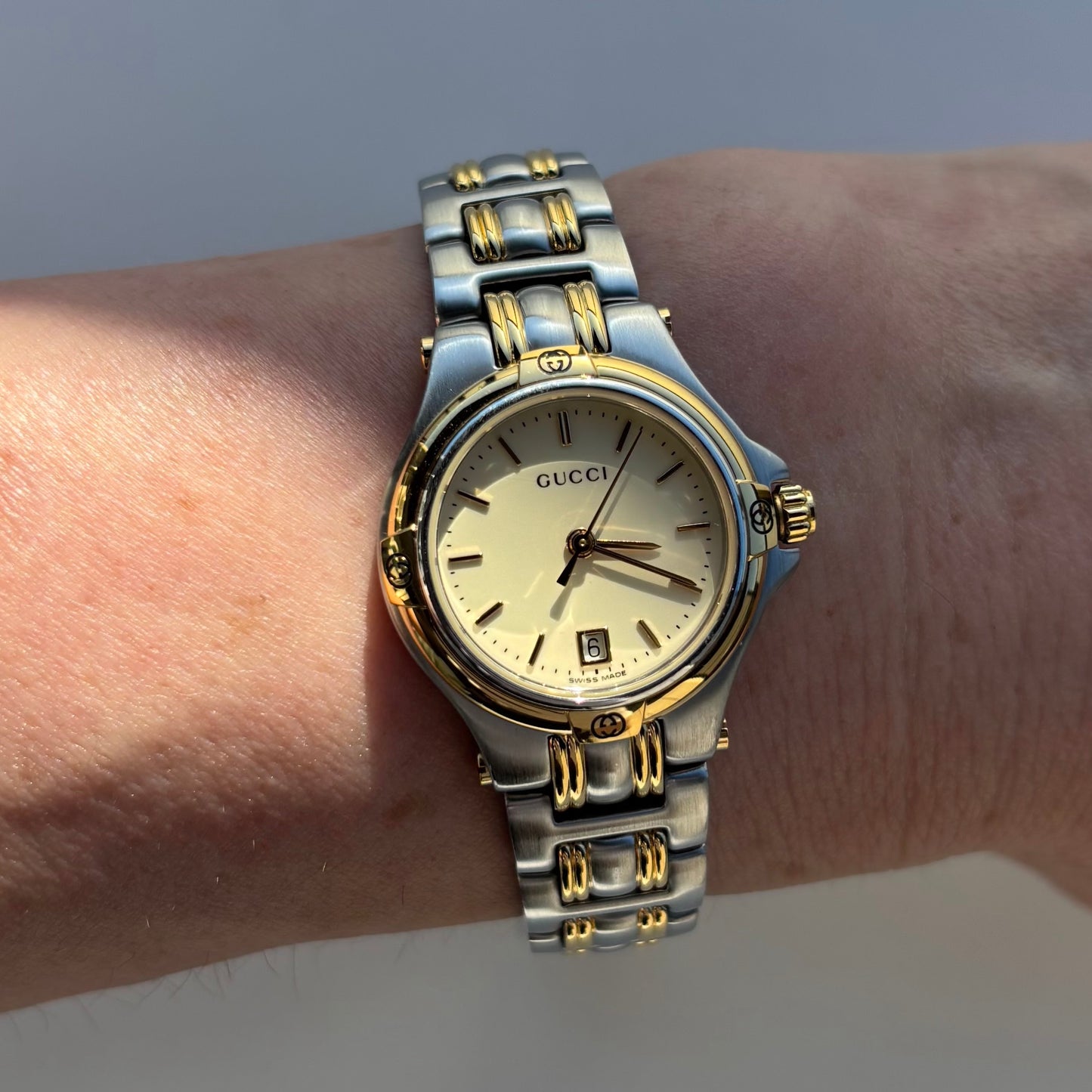 Gucci 1990s Date Gold Plated Two Tone Watch