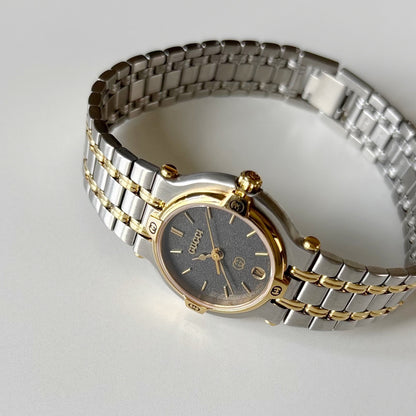 Gucci 1980s Date Round Dial Two Tone Gold Plated Watch