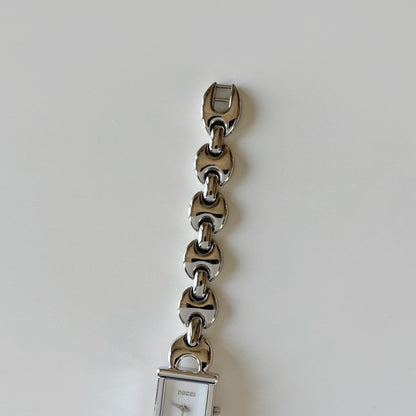 Gucci 1990s Interchangeable Strap Silver Watch with 3 straps, case