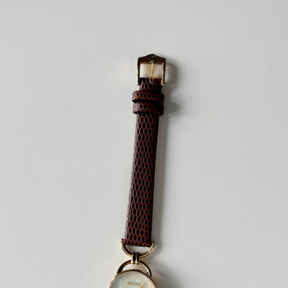 Gucci 1990s Seashell Dial Gold Plated Horsebit Gold Plated Watch