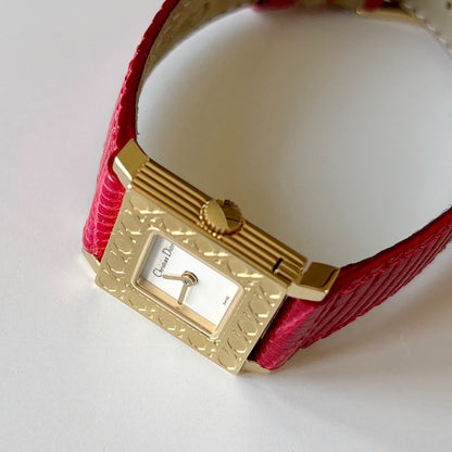 Dior 1990s La Parisienne Interchangeable Strap Square Dial Gold Plated Watch with 3 straps, case