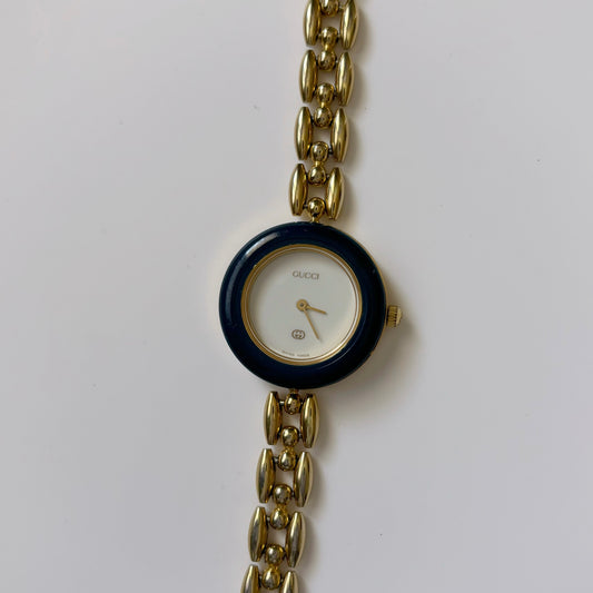 Gucci 1990s Gold Interchangeable Bezel Watch with 1 bezel