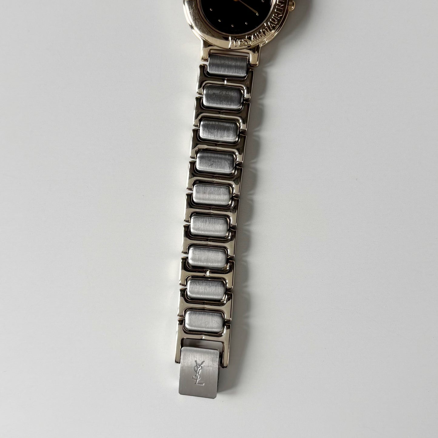 Yves Saint Laurent 1990s Black Round Dial Two Tone Watch
