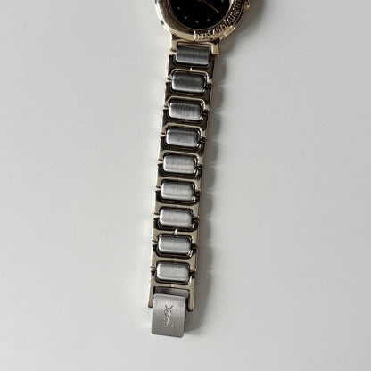 Yves Saint Laurent 1990s Black Round Dial Two Tone Watch