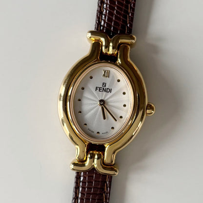 Fendi 1990s Interchangeable Strap Gold Plated Watch with 5 straps, case