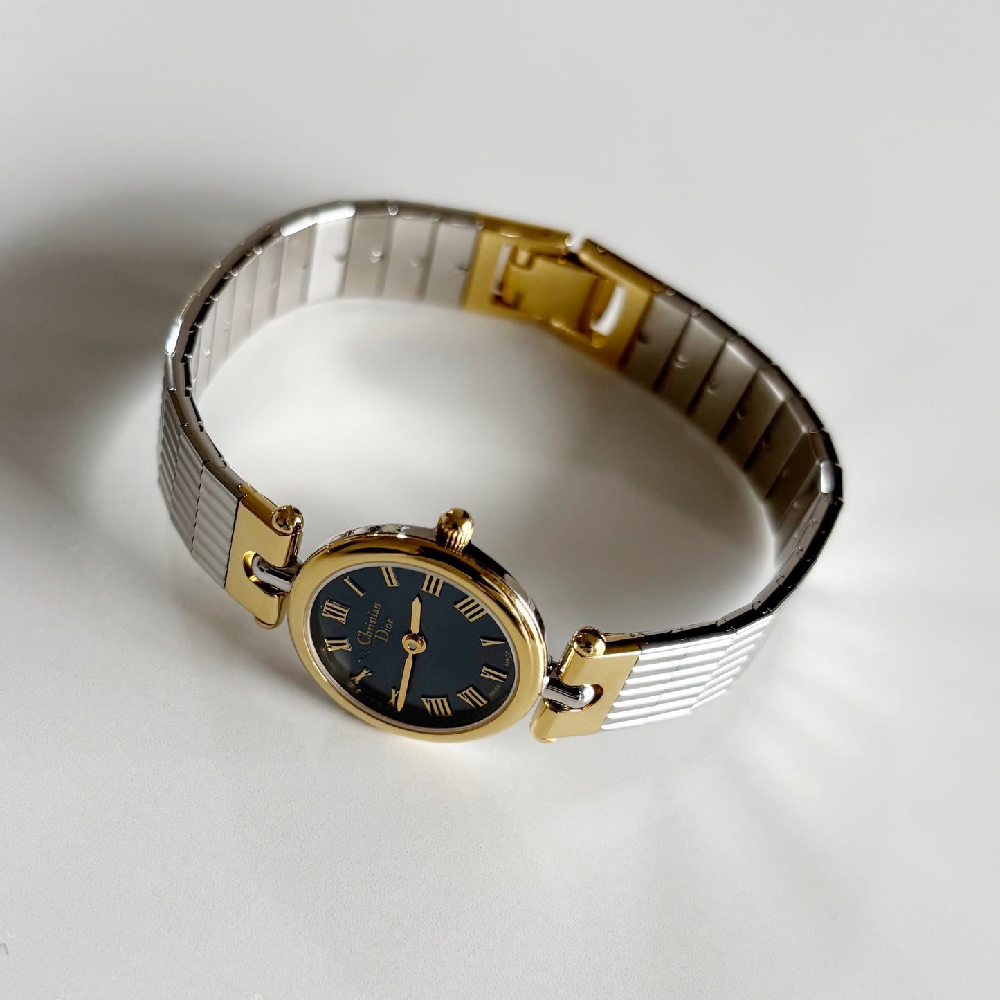 Dior 1990s Navy Dial Gold Plated Two Tone Watch