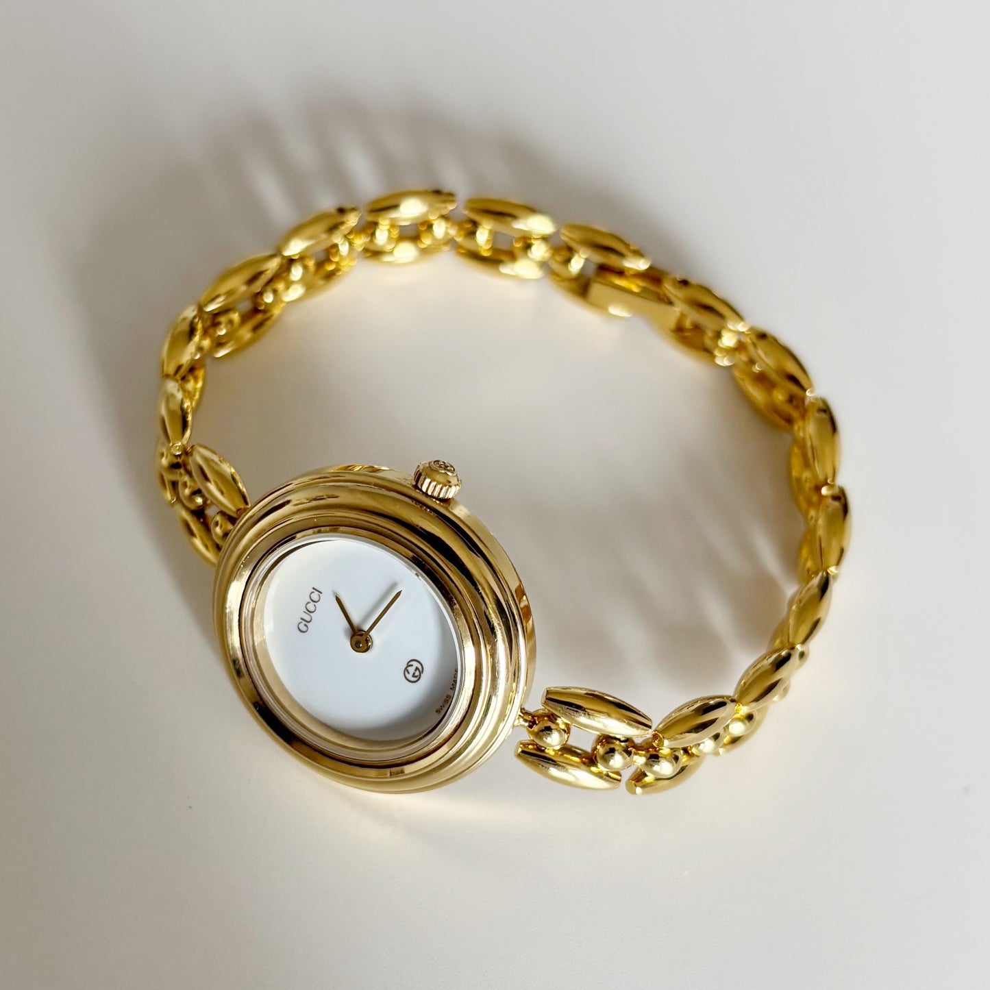 Gucci 1990s Interchangeable Bezel Gold Plated Watch with 6 bezels, case (160mm)