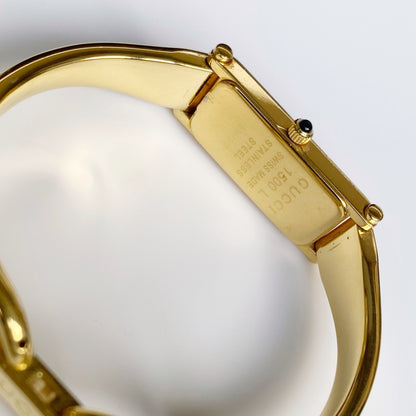 Gucci 1990s Seashell Dial Rectangular Gold Plated Bangle Watch (Small)