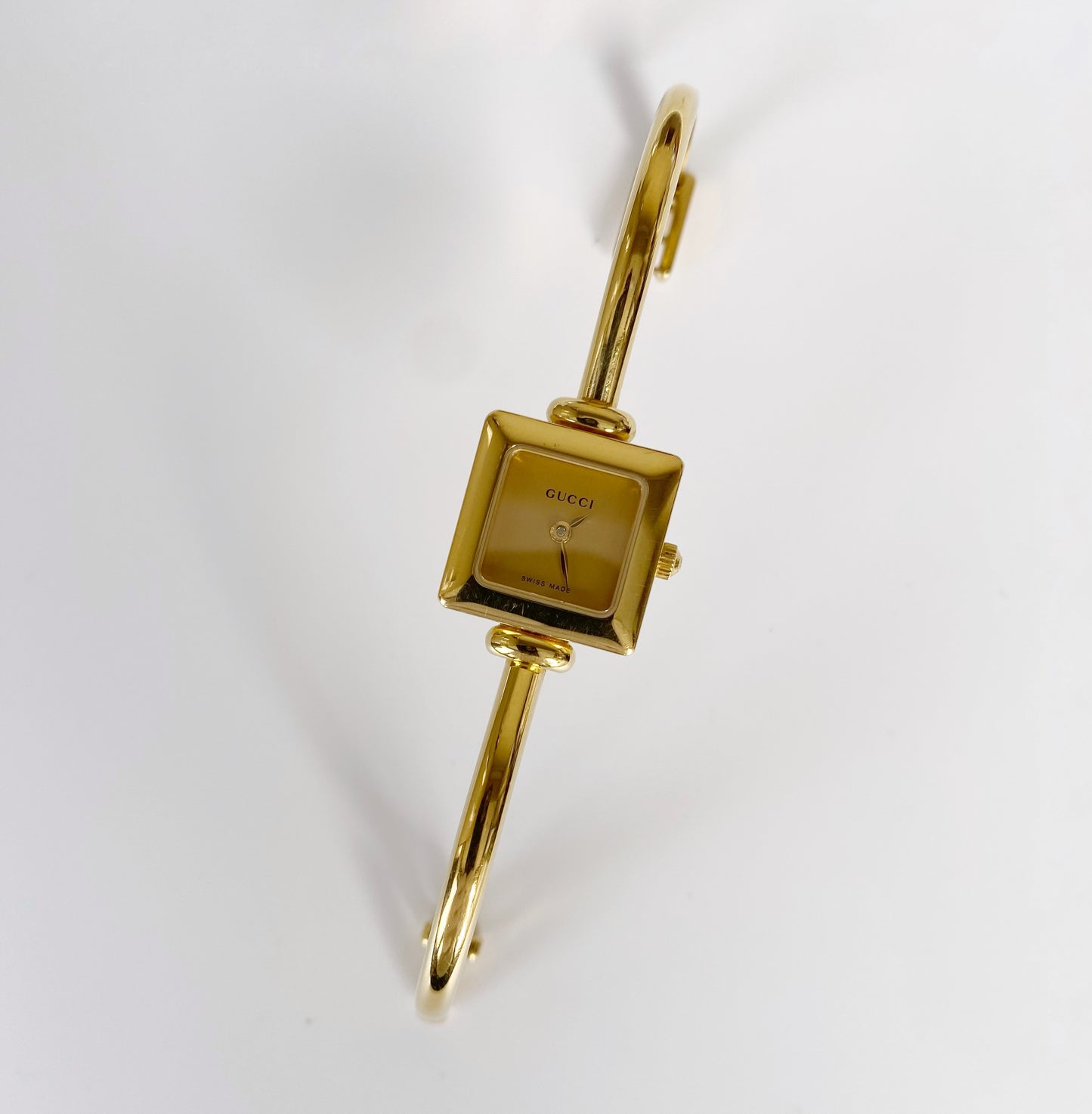 Gucci 1990s Square Gold Plated Bangle Watch