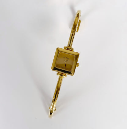 Gucci 1990s Square Gold Plated Bangle Watch