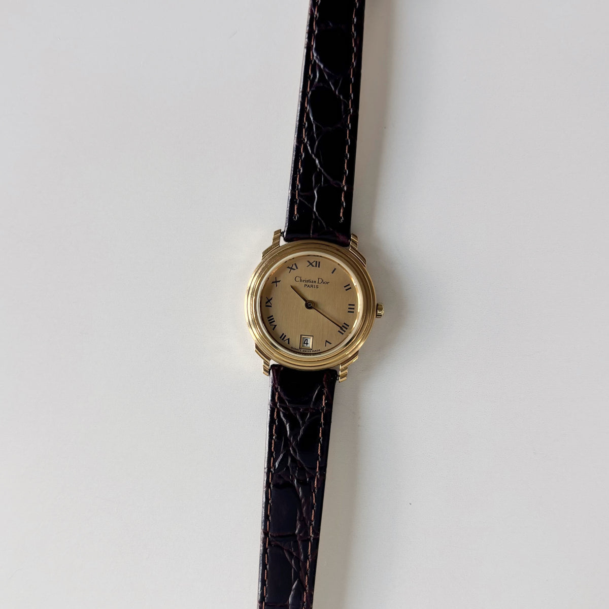 Dior 1990s Date Gold Round Dial Gold Plated Watch