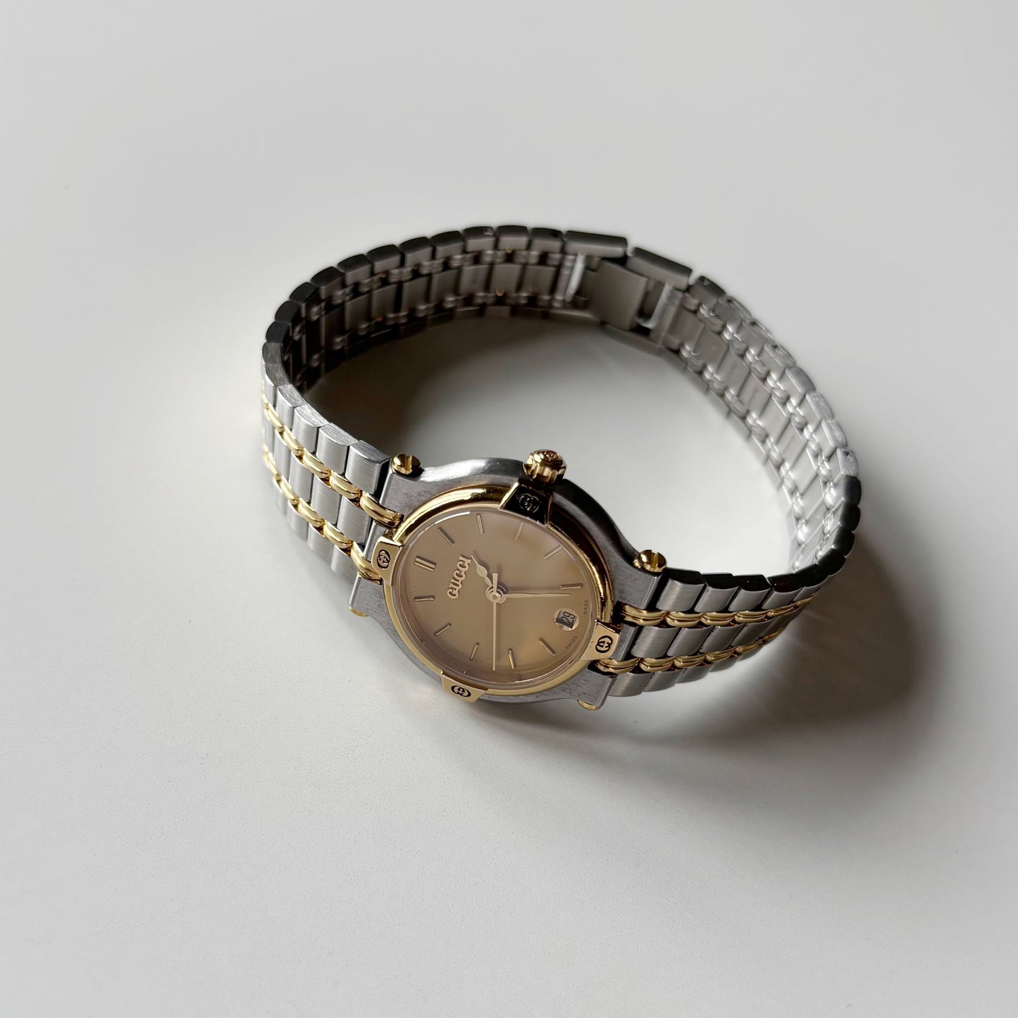 Gucci 1990s Round Dial Two Tone Gold Plated Watch