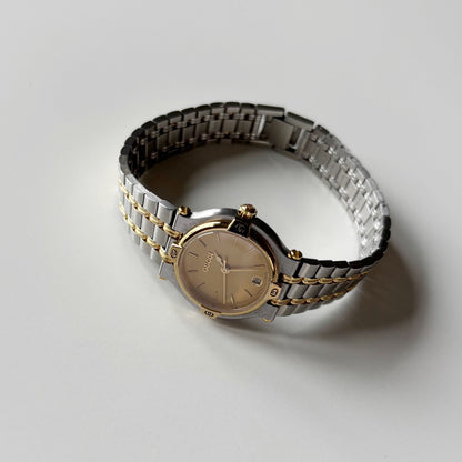 Gucci 1990s Round Dial Two Tone Gold Plated Watch