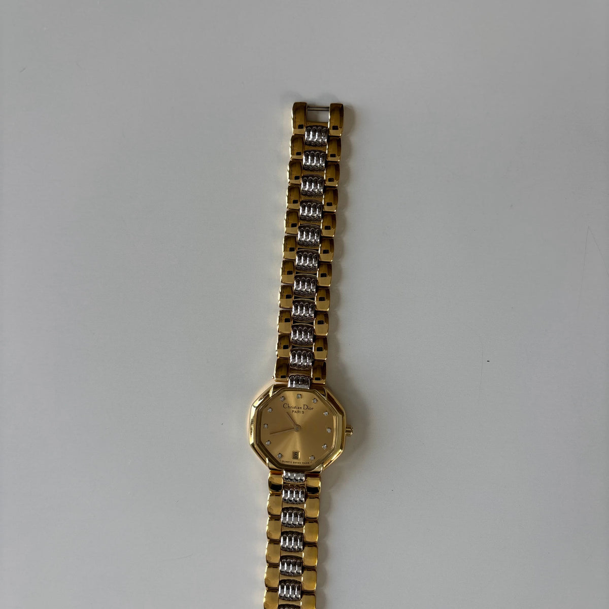 Dior 1990s Octagon Gold Dial Two-Tone Gold-Plated Watch