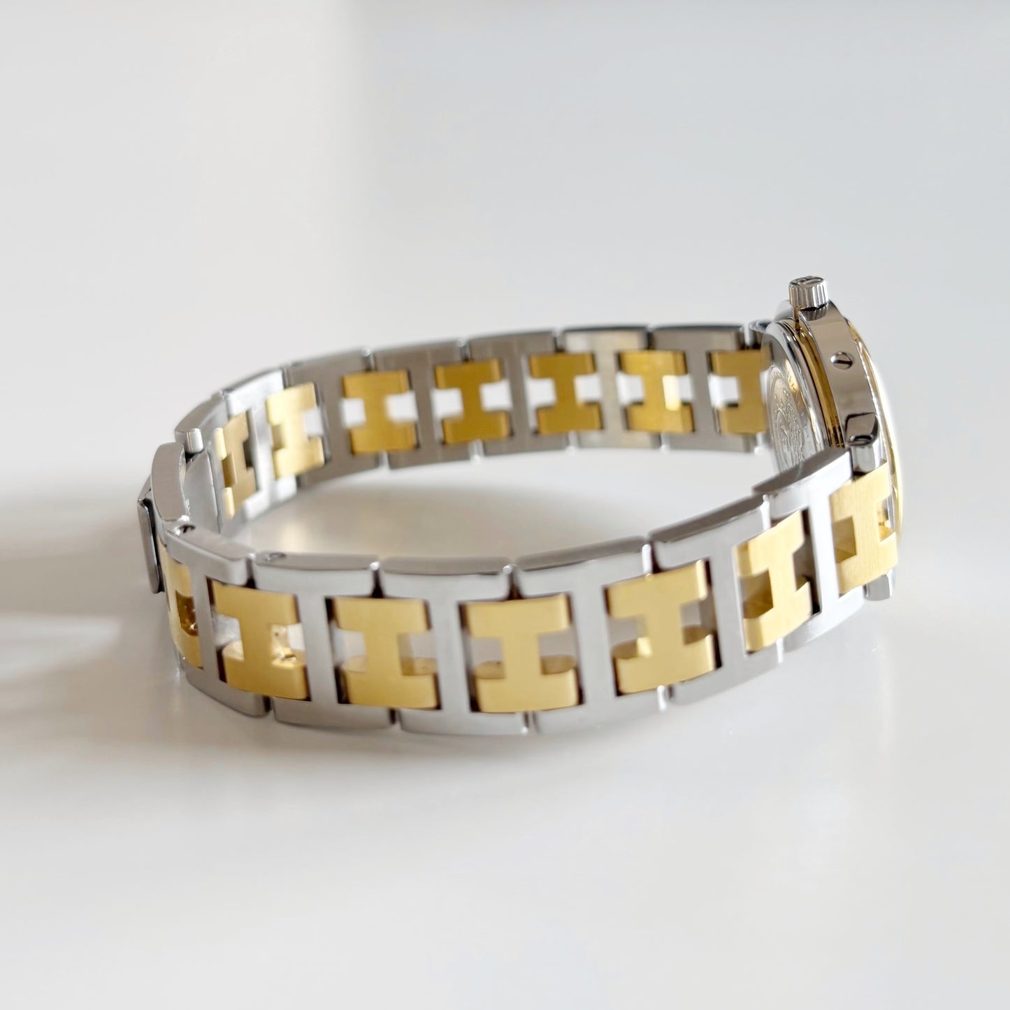 Hermes 1990s Clipper Date Round Dial Two Tone Watch