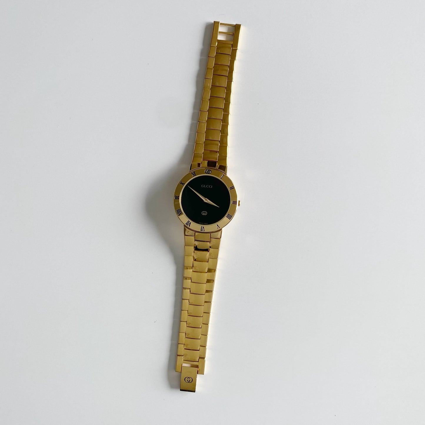 Gucci 1990s Black Dial Gold Plated Watch (Large)