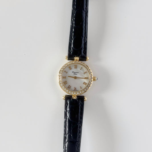 Dior 1990s Seashell Round Dial Gold Plated Watch