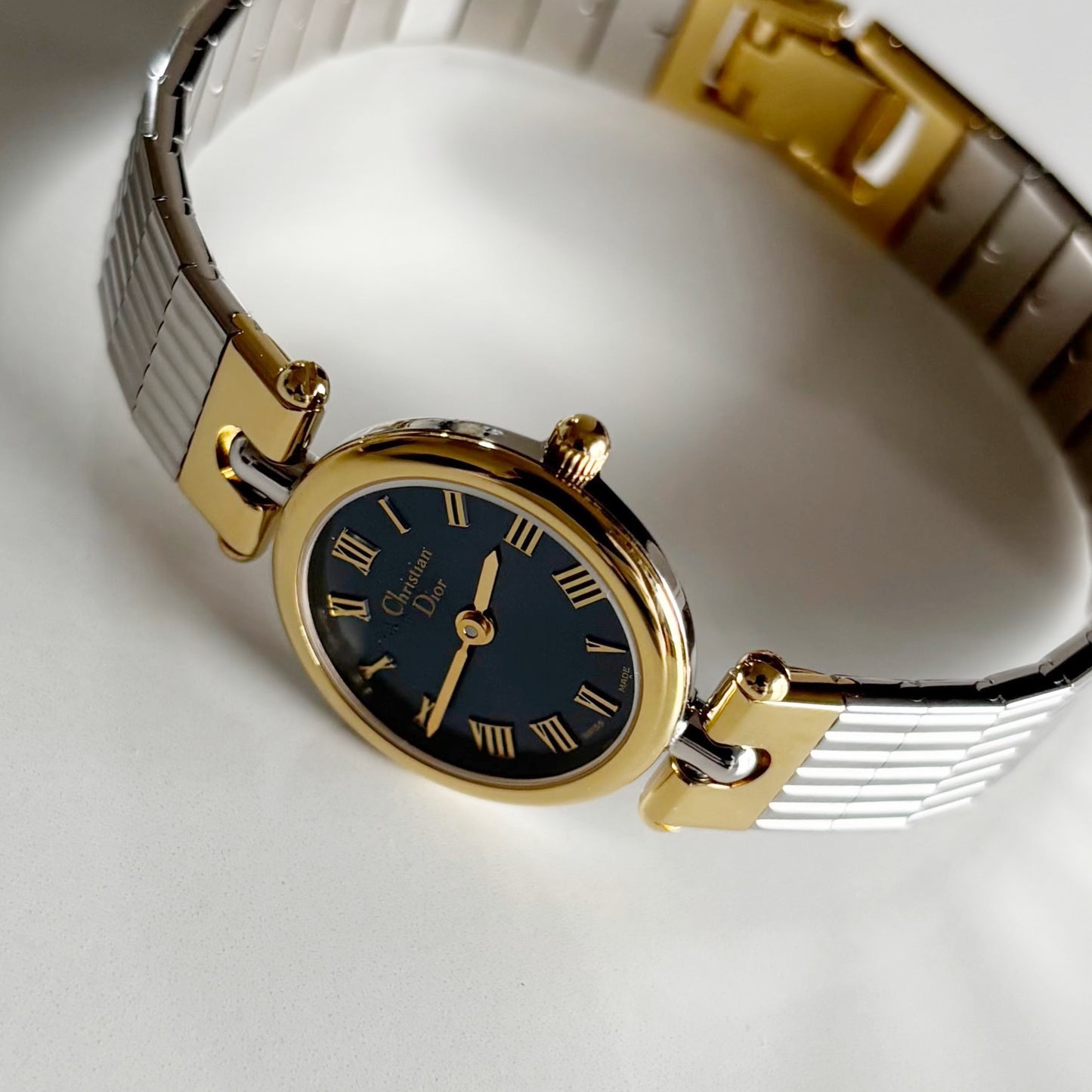 Dior 1990s Navy Dial Gold Plated Two Tone Watch