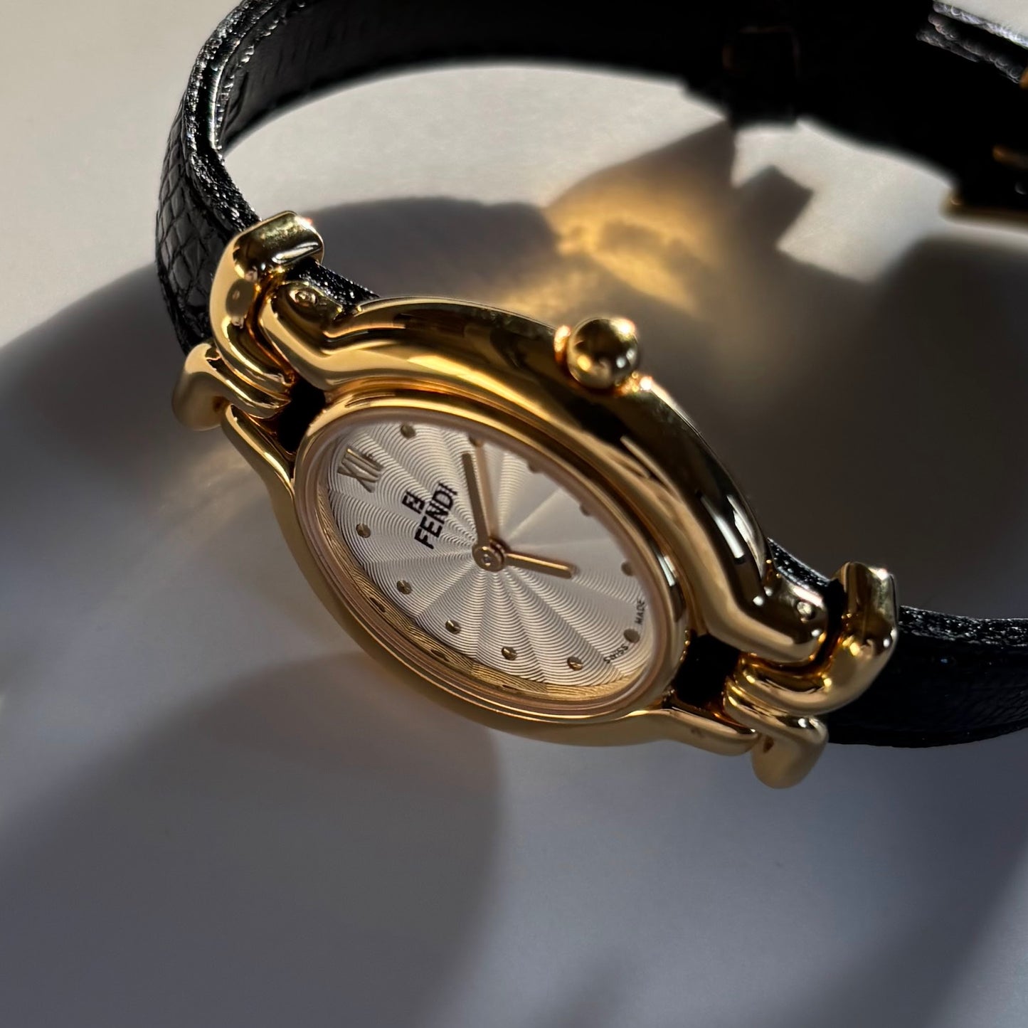 Fendi 1990s Interchangeable Strap Gold Plated Watch with 5 straps, case