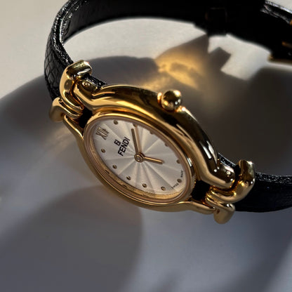 Fendi 1990s Interchangeable Strap Gold Plated Watch with 5 straps, case