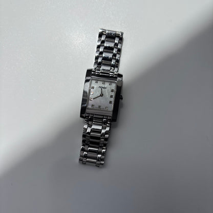 Fendi 1990s Seashell Dial Tank Silver Watch